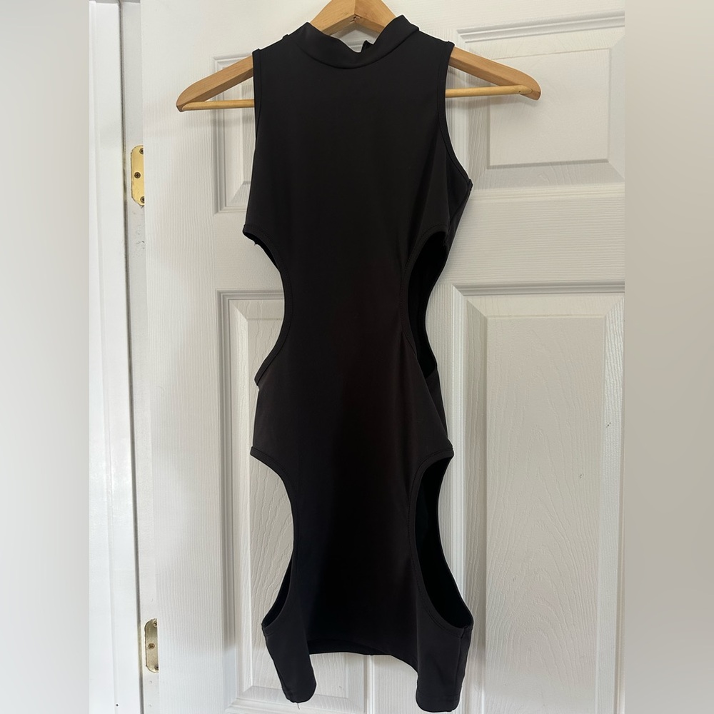 Black Asymmetrical Ruffled Halter Dress